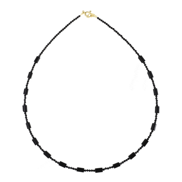 Handmade necklace with natural Onyx and Spinel gemstones and clasp made of gold plated sterling silver. Buy online shop.