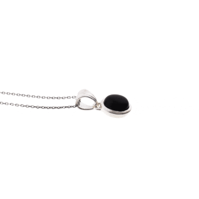 Handmade pendant made of sterling silver and natural onyx gemstone in an oval shape. The pendant is threaded on a sterling silver chain with adjustable length. Buy online shop.