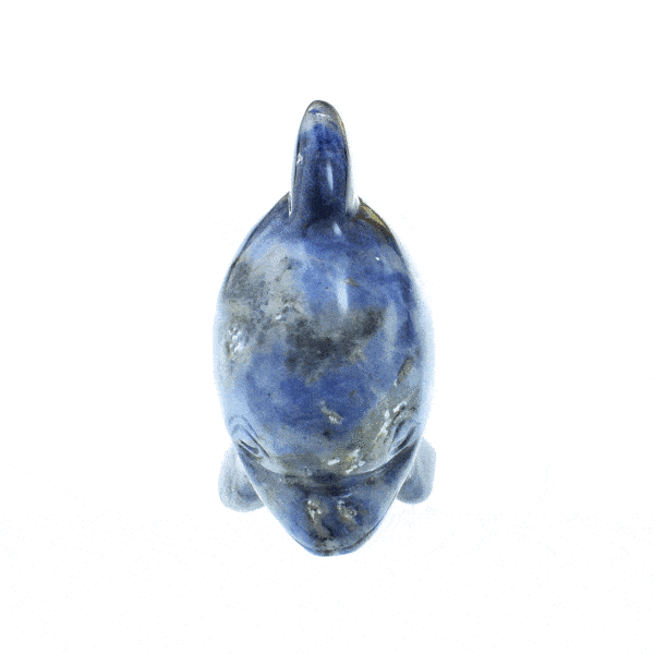 Natural Sodalite gemstone, carved in the shape of a dolphin. Buy online shop.