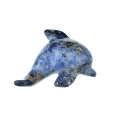 Natural Sodalite gemstone, carved in the shape of a dolphin. Buy online shop.