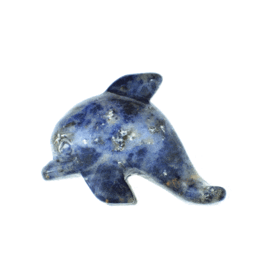 Natural Sodalite gemstone, carved in the shape of a dolphin. Buy online shop.