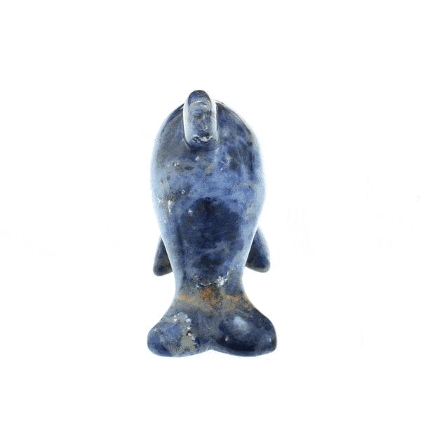 Natural Sodalite gemstone, carved in the shape of a dolphin. Buy online shop.