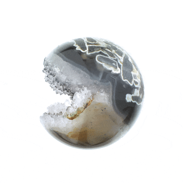 Agate sphere with crystal quartz, with a diameter of 7.5cm. Buy online shop.