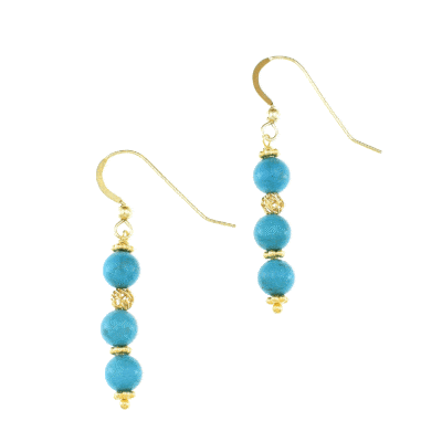 Handmade earrings with natural Turquoise gemstones and elements made of gold plated sterling silver. Buy online shop.