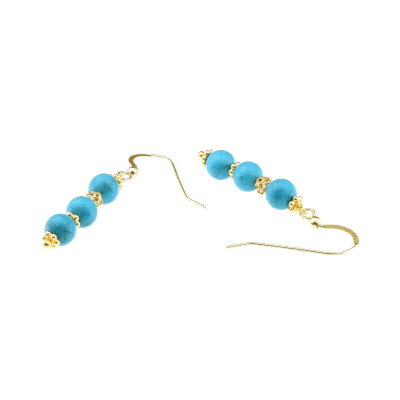 Handmade earrings with natural Turquoise gemstones and elements made of gold plated sterling silver. Buy online shop.