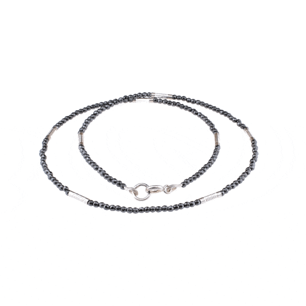 Handmade necklace with natural Hematite gemstones and decorative elements made of sterling silver. Buy online shop.