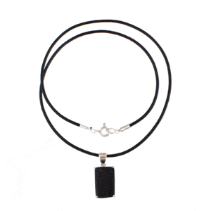 Handmade pendant made of sterling silver and natural black tourmaline gemstone. The pendant is threaded on a black leather with sterling silver clasp. Buy online shop.