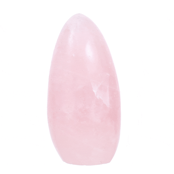 Polished piece of natural rose quartz gemstone, with a height of 11.5cm. Buy online shop.