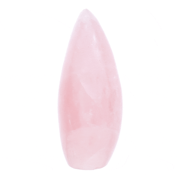 Polished piece of natural rose quartz gemstone, with a height of 11.5cm. Buy online shop.