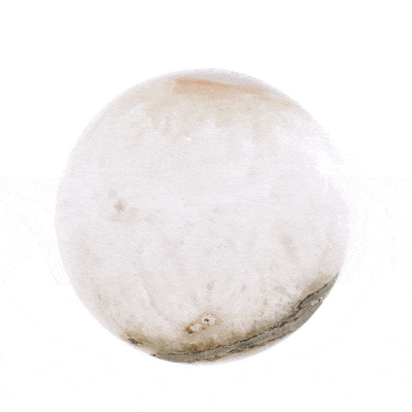 Sphere made of natural agate gemstone with crystal quartz and a diameter of 8cm. The sphere is placed on a transparent base (plexiglass). Buy online shop.