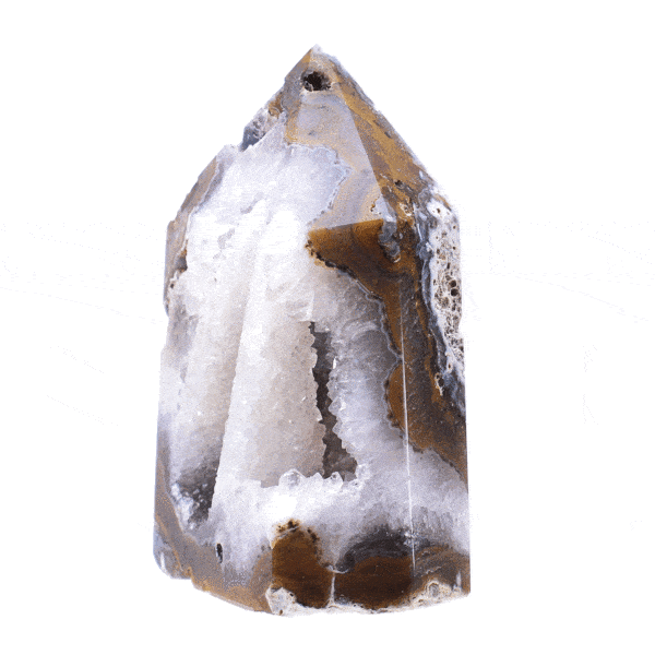 Point made from natural agate gemstone with crystal quartz in different sizes. The point has a height of 9cm. Buy online shop.