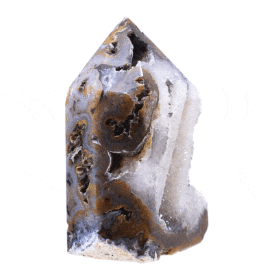 Point made from natural agate gemstone with crystal quartz in different sizes. The point has a height of 9cm. Buy online shop.