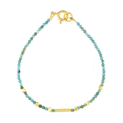 Handmade bracelet with natural Turquoise gemstones and elements made of gold plated sterling silver. Buy online shop.