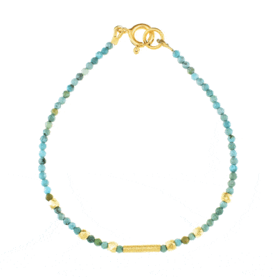 Handmade bracelet with natural Turquoise gemstones and elements made of gold plated sterling silver. Buy online shop.