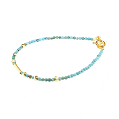 Handmade bracelet with natural Turquoise gemstones and elements made of gold plated sterling silver. Buy online shop.