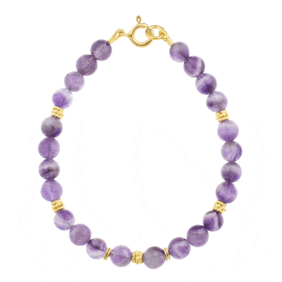 Handmade bracelet with natural Amethyst gemstones and decorative elements made of gold plated sterling silver. Buy online shop.