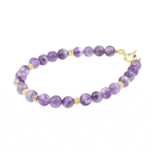 Handmade bracelet with natural Amethyst gemstones and decorative elements made of gold plated sterling silver. Buy online shop.