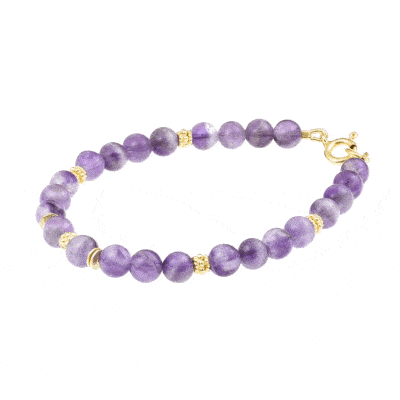 Handmade bracelet with natural Amethyst gemstones and decorative elements made of gold plated sterling silver. Buy online shop.