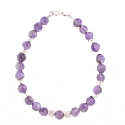 Handmade bracelet with natural Amethyst gemstones and decorative elements made of sterling silver. Buy online shop.