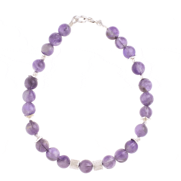 Handmade bracelet with natural Amethyst gemstones and decorative elements made of sterling silver. Buy online shop.