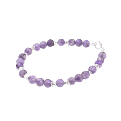 Handmade bracelet with natural Amethyst gemstones and decorative elements made of sterling silver. Buy online shop.