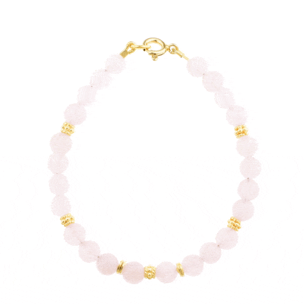 Handmade bracelet with natural rose quartz gemstones and decorative elements made of gold plated sterling silver. Buy online shop.