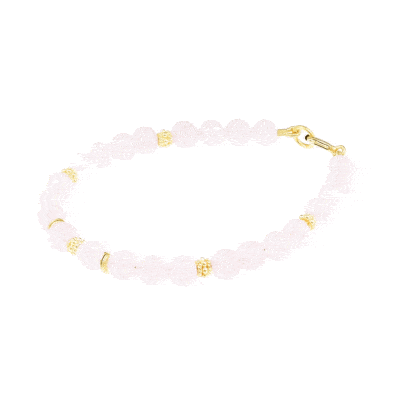 Handmade bracelet with natural rose quartz gemstones and decorative elements made of gold plated sterling silver. Buy online shop.