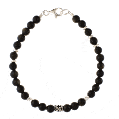 Handmade bracelet with natural obsidian gemstones and decorative elements made of sterling silver. Buy online shop.