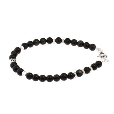 Handmade bracelet with natural obsidian gemstones and decorative elements made of sterling silver. Buy online shop.