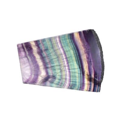 A 15.5cm polished slice of natural fluorite gemstone. The fluorite comes with a silicone base. Buy online shop.