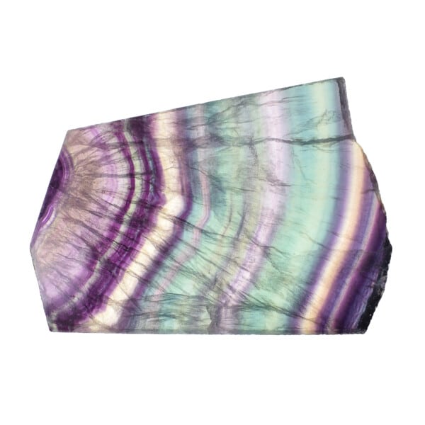 A 16.5cm polished slice of natural fluorite gemstone. The fluorite comes with a silicone base. Buy online shop.