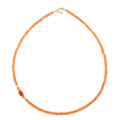 Handmade necklace with natural carnelian gemstones and decorative elements made of gold plated sterling silver. Buy online shop.