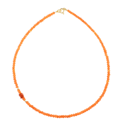 Handmade necklace with natural carnelian gemstones and decorative elements made of gold plated sterling silver. Buy online shop.