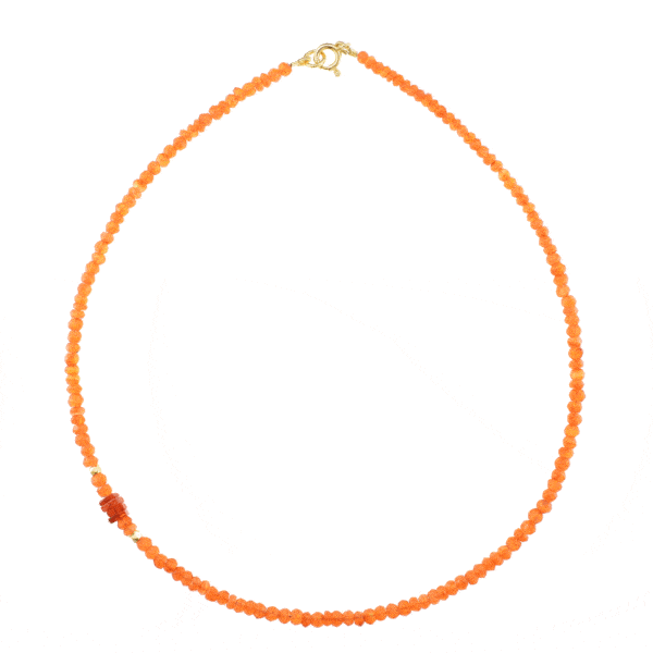 Handmade necklace with natural carnelian gemstones and decorative elements made of gold plated sterling silver. Buy online shop.