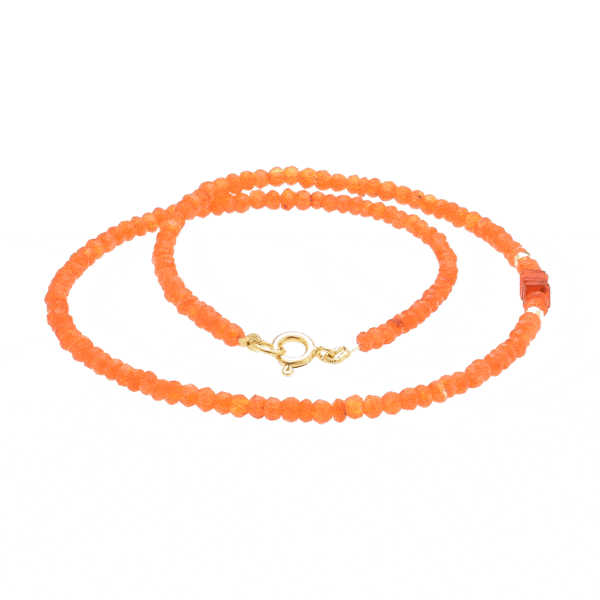 Handmade necklace with natural carnelian gemstones and decorative elements made of gold plated sterling silver. Buy online shop.