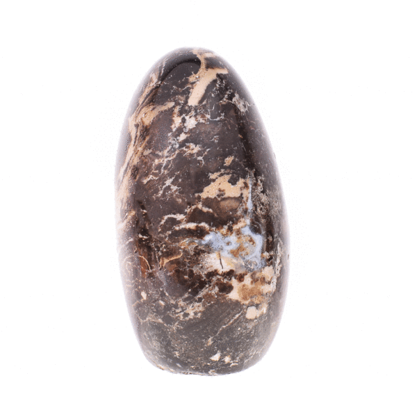 Polished 11cm natural ovoid black opal gemstone from Madagascar. Buy online shop.