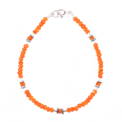 Handmade bracelet with natural Carnelian and Hematite gemstones and decorative elements made of sterling silver. Buy online shop.