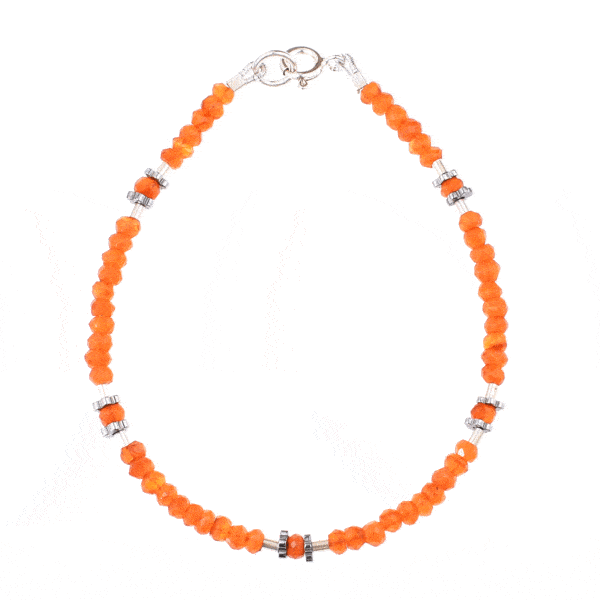 Handmade bracelet with natural Carnelian and Hematite gemstones and decorative elements made of sterling silver. Buy online shop.