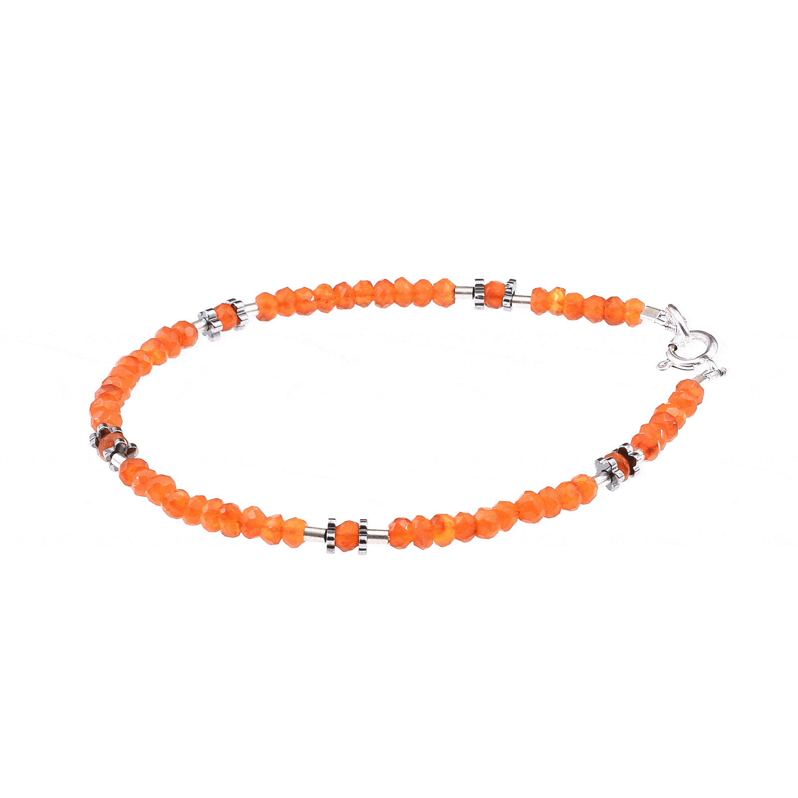 Handmade bracelet with natural Carnelian and Hematite gemstones and decorative elements made of sterling silver. Buy online shop.