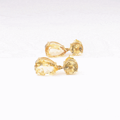 Handmade earrings made of gold plated sterling silver and natural, faceted citrine quartz gemstones in a round and teardrop shape. Buy online shop.