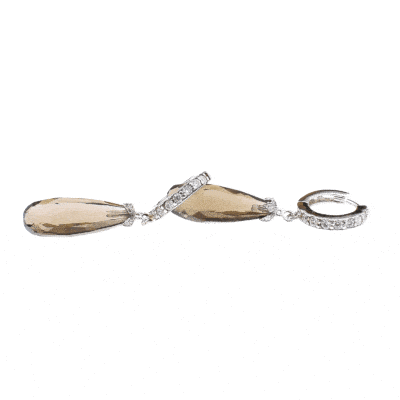 Χειροποίητα σκουλαρίκια από ασήμι 925 και φυσική πέτρα Καπνώδη Χαλαζία, σε σχήμα σταγόνας. Αγοράστε online shop.