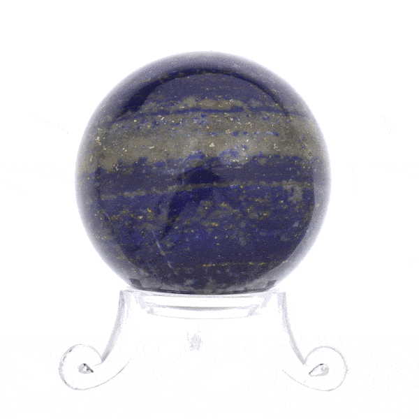 Sphere made of natural Lapis Lazuli gemstone, with a diameter of 5cm. The sphere is placed on a silicon base. Buy online shop.