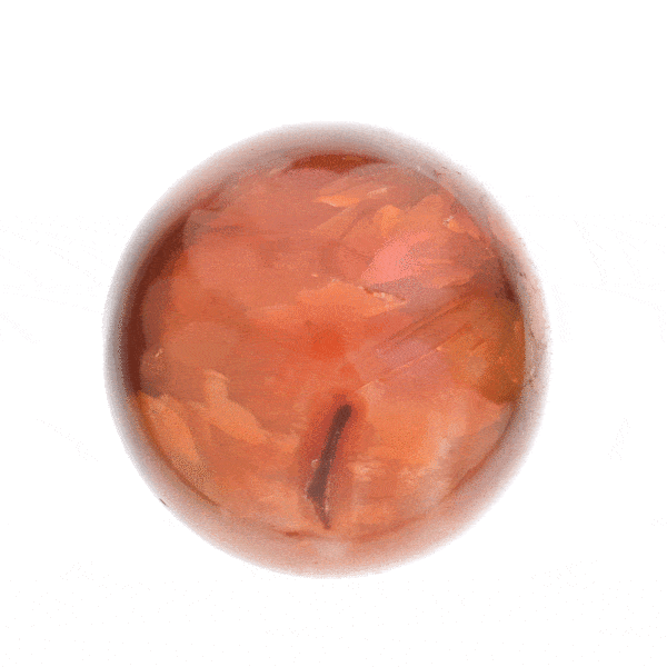 Sphere made of natural Carnelian gemstone, with a diameter of 6.5cm. The sphere is placed on a silicon base. Buy online shop