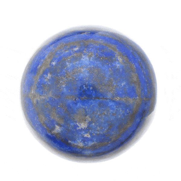 Sphere made of natural Lapis Lazuli gemstone with a diameter of 7cm, placed on a transparent base (plexiglass). Buy online shop.