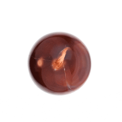 Polished sphere made of natural Carnelian stone, with a diameter of 8cm. The sphere comes with an elegant black wooden stand.