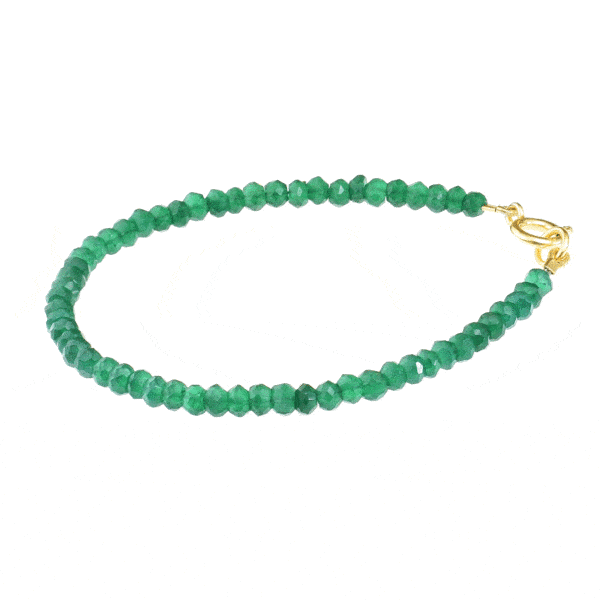 Handmade bracelet with natural green Agate gemstones and clasp made of gold plated sterling silver. Buy online shop.