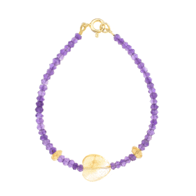 Handmade bracelet with natural Citrine Quartz and Amethyst gemstones, one Citrine quartz stone in a heart shape and gold plated sterling silver clasp. Buy online shop.