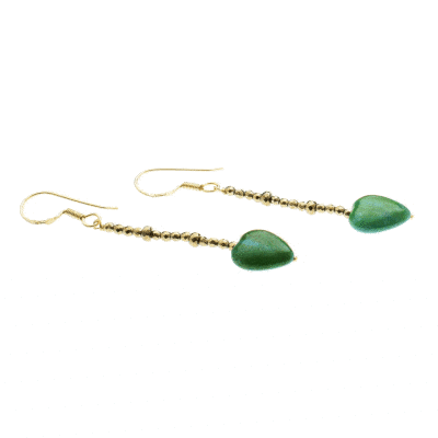 Handmade earrings with natural Pyrite gemstones and one Chrysocolla heart. Buy online shop.