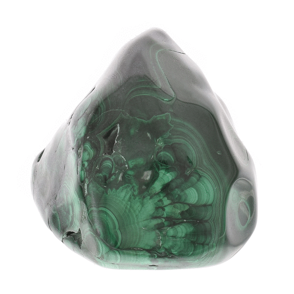 Polished piece of natural malachite gemstone, with a size of 8cm. Buy online shop.