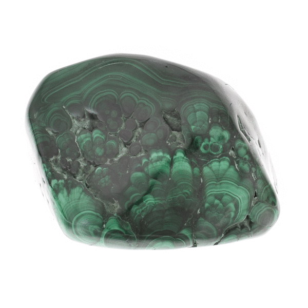 Polished piece of natural malachite gemstone, with a size of 8cm. Buy online shop.
